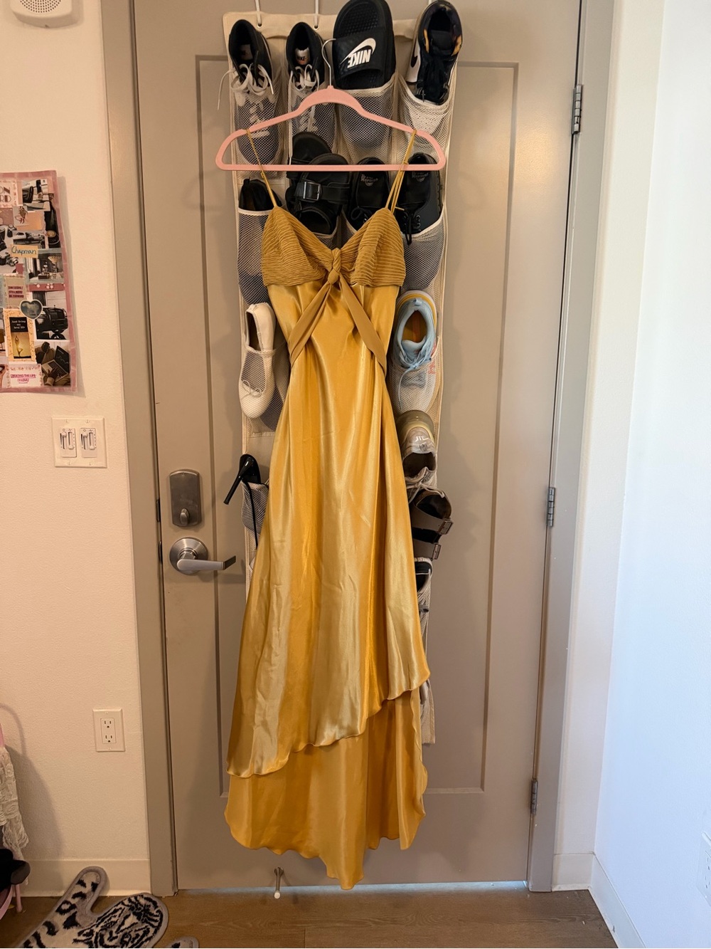 Minelli Golden Yellow High-Low Satin Dress with Twist Front
